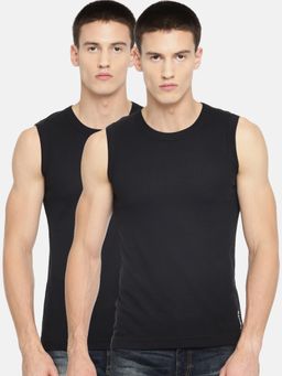 Levi's - Men Cotton 100 Ca Solid Sleeveless Gym Vest (pack Of 2) Black
