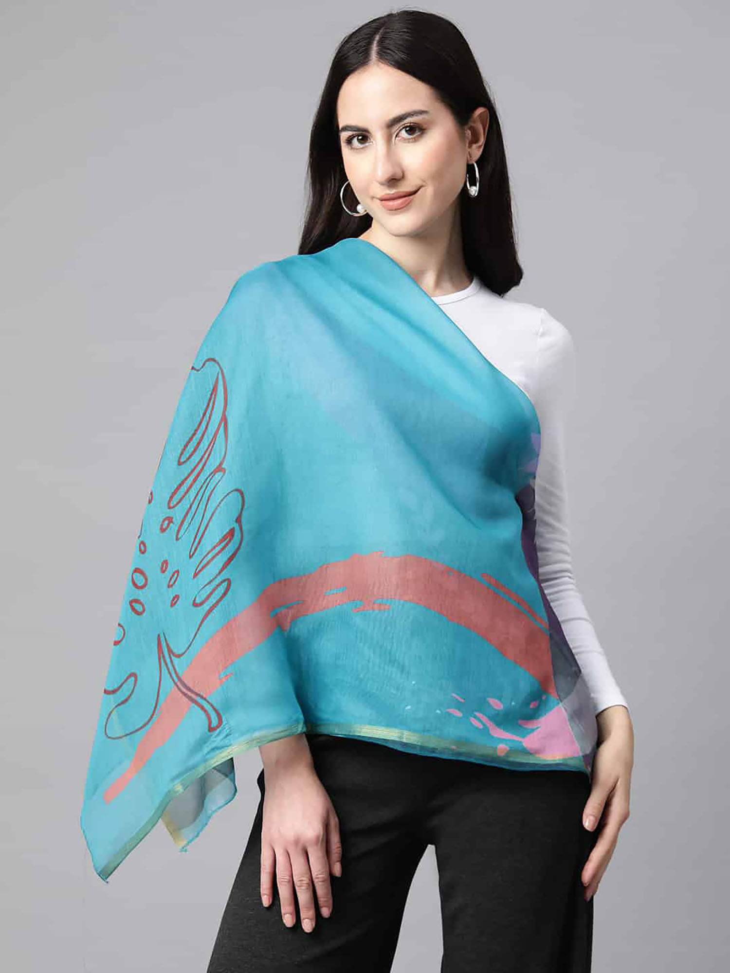 silk land Blue Women's Digital Printed Scarf-picture-38