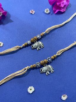 Digital Dress Room - Beautiful Designer Chandan Thread Rakhi Flower Designs Elephant Charm (Pack of 2)