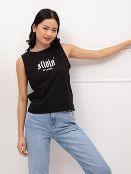 Twenty Dresses by Nykaa Fashion - Black Graphic Print Crew Neck T Shirt