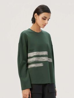 Genes Lecoanet Hemant - Women Cotton Full Sleeves Printed Green Sweatshirt