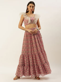 Ethnovog - Multi Color Digital Printed Top & Skirt (Set of 2)