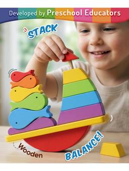 Intelliskills - Premium Wooden Rainbow Balancing Ship Stacker