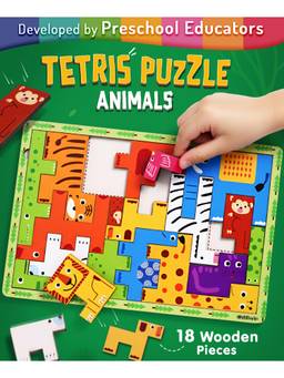 Intelliskills - Wooden Tetris Puzzle - Jungle Animals For Kids