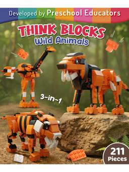 Intelliskills - Think Blocks: 3-In-1 Wild Animals Construction & Building Set