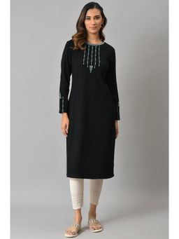 W - Black Solid Winter Kurta