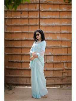 HOUSE OF BAISA - Women Blue Embellished Saree with Unstitched Blouse