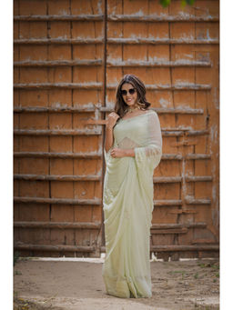 HOUSE OF BAISA - Women Green Embellished Saree with Unstitched Blouse