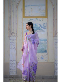 HOUSE OF BAISA - Women Purple Floral Saree with Unstitched Blouse