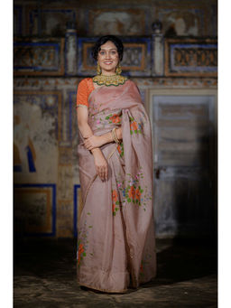 HOUSE OF BAISA - Women Brown Floral Saree with Unstitched Blouse