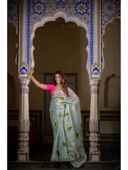 HOUSE OF BAISA - Women Green Floral Saree with Unstitched Blouse
