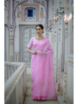 HOUSE OF BAISA - Women Pink Embellished Saree with Unstitched Blouse