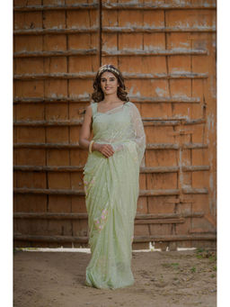 HOUSE OF BAISA - Women Green Embellished Saree with Unstitched Blouse