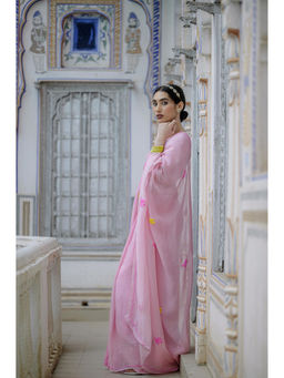HOUSE OF BAISA - Women Pink Embellished Saree with Unstitched Blouse