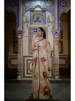 HOUSE OF BAISA - Women Beige Printed Saree with Unstitched Blouse