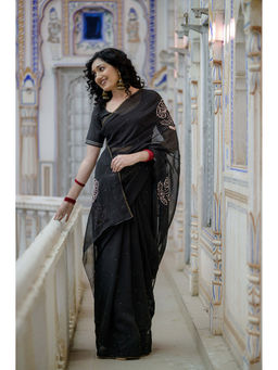 HOUSE OF BAISA - Women Black Embellished Saree with Unstitched Blouse