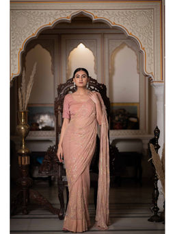HOUSE OF BAISA - Women Peach Embellished Saree with Unstitched Blouse