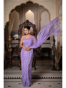 HOUSE OF BAISA - Women Purple Embellished Saree with Unstitched Blouse