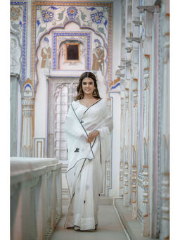 HOUSE OF BAISA - Women White Embellished Saree with Unstitched Blouse