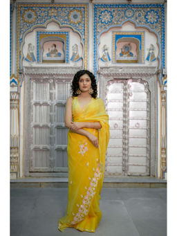 HOUSE OF BAISA - Women Yellow Embellished Saree with Unstitched Blouse