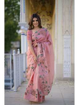 HOUSE OF BAISA - Women Peach Floral Saree with Unstitched Blouse