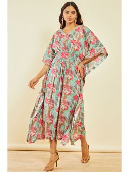 Soch - Womens Mulit Color Cotton Foil Print Kaftan Dress with Sequins