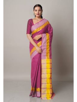 Unnati Silks - Wine Pure Mangalgiri Cotton Saree with Unstitched Blouse