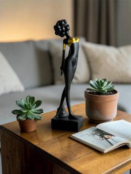 Sun Mun Decors - Premium Black Polyresin Standing Lady with Golden Strip
