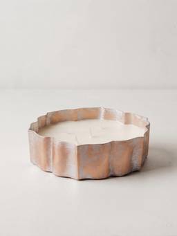 The Home Co - Scalloped Copper & Silver Finish Urli with Wax, 6 Inch
