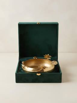 The Home Co - Decorative Brass Lotus Floating Bowl with Flowers
