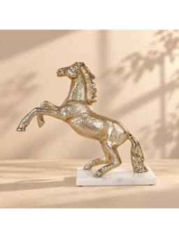 CASA DECOR - Gold Aluminium Horse Figurine with White Marble Base for Tabletop