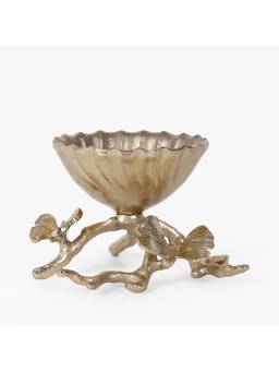 CASA DECOR - Gold Aluminium Decorative Bowl with Leaf Base for Tabletop