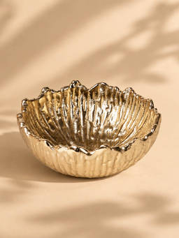 CASA DECOR - Gold Aluminium Decorative Bowl with Scalloped Rim for Tabletop