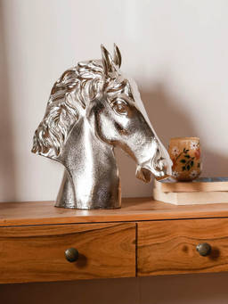 CASA DECOR - Silver Aluminium Horse Head Figurine Showpiece for Tabletop
