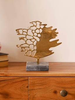 CASA DECOR - Silver Aluminium Leaf Sculpture with Black Marble Base for Tabletop