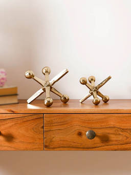 CASA DECOR - Gold Aluminium Jack Sculpture Pack of 2 for Tabletop and Shelf