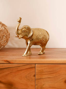 CASA DECOR - Gold Aluminium Elephant Figurine Showpiece for Tabletop