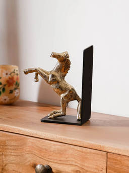 CASA DECOR - Gold Aluminium Horse Figurine with White Marble Base for Tabletop