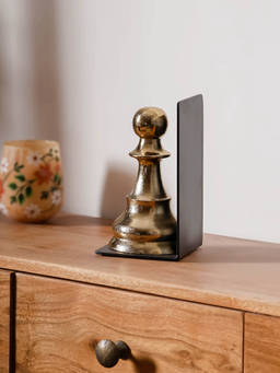 CASA DECOR - Gold Chess Pawn Bookend with Black Metal Base for Bookshelf