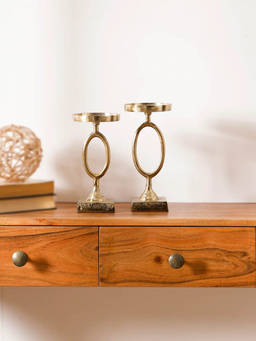 CASA DECOR - Gold Pillar Candle Holder Set of 2 for Tabletop and Dining Table