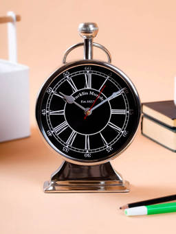 CASA DECOR - Black Dial Vintage Table Clock with Silver Frame for Desk