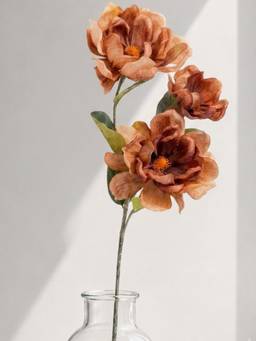 Aarvi Decor - Silk Artificial 3 Bloom Peony Stem 81cm with Realistic Leaves Orange