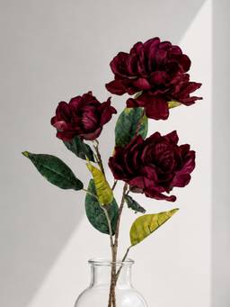 Aarvi Decor - Silk Artificial 3 Bloom Peony Stem 81cm with Realistic Leaves Red
