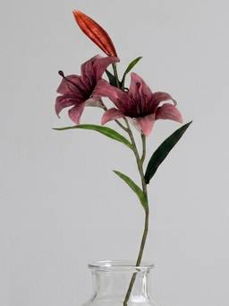 Aarvi Decor - Silk Artificial 2 lily & 1 Bud Flower Stem with Realistic Leaves Pink