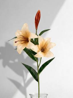 Aarvi Decor - Silk Artificial 2 lily & 1 Bud Flower Stem with Realistic Leaves Yellow