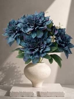 Aarvi Decor - Silk Artificial 5 Dahlia Decorative Flower Bouquet Blue