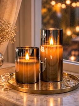Aarvi Decor - Glass LED Candle with Real Wax Look Decorative LED Candle Grey-Small
