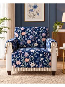 RIVERMOOR - Midnight Meadow Velvet Sofa Cover Set with Tassels, Multicolor