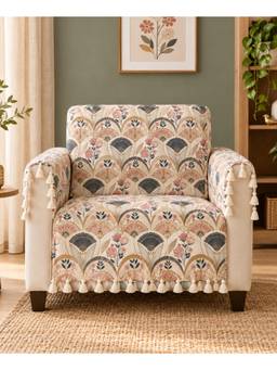 RIVERMOOR - Botanical Fan Velvet Sofa Cover Set with Tassels, Multicolor