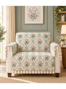 RIVERMOOR - Regal Garden Velvet Sofa Cover Set with Tassels, Multicolor